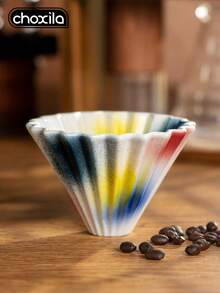 choxila 1pc Rainbow Ceramic Coffee Dripper Cup, Colorful Pour-Over Coffee Filter Cup, Cake Cup, Coffee Filter Cup, Pour-Over Coffee Filter Cup - Rainbow Origami Filter Cup - View 1