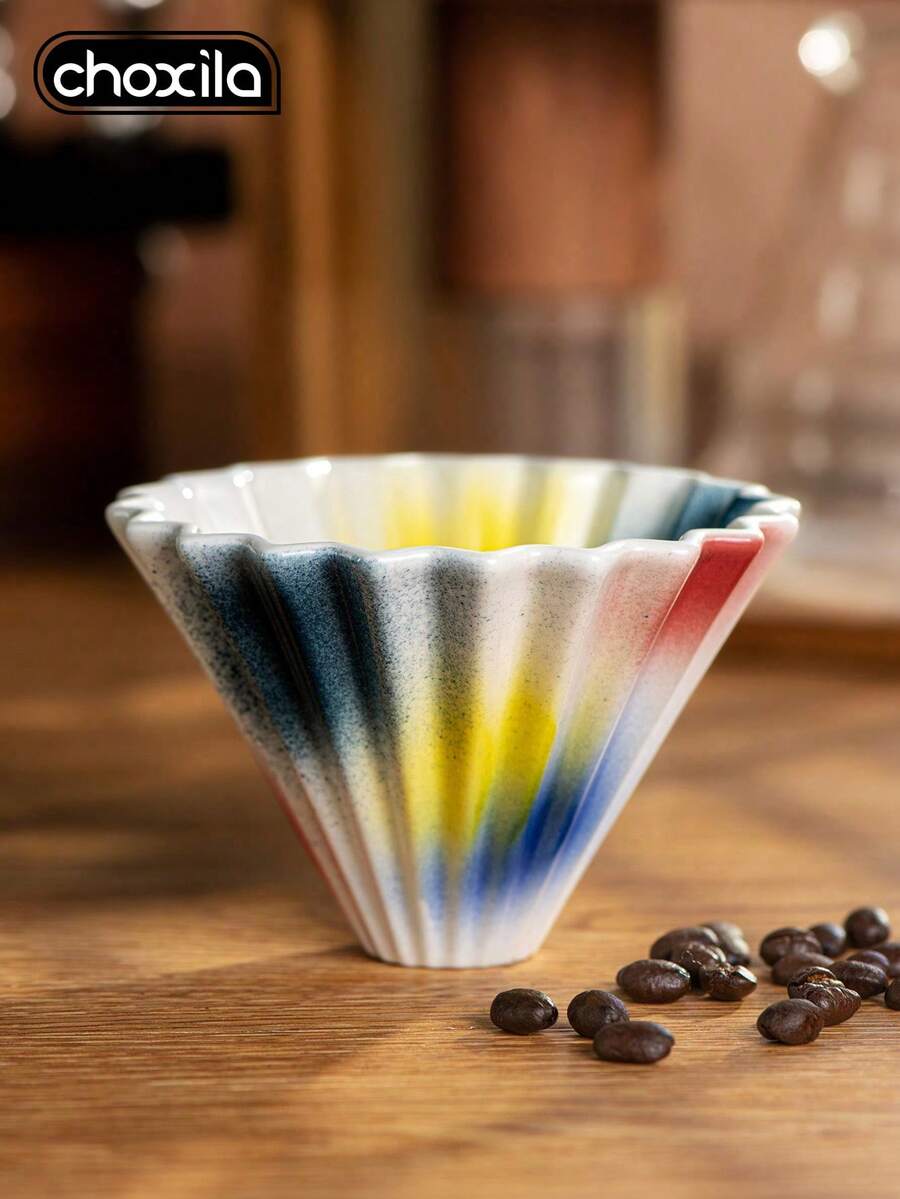 choxila 1pc Rainbow Ceramic Coffee Dripper Cup, Colorful Pour-Over Coffee Filter Cup, Cake Cup, Coffee Filter Cup, Pour-Over Coffee Filter Cup - Rainbow Origami Filter Cup - View 1
