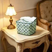 1pc Blue Printed Tissue Box, Soft Reusable Bohemian Floral Style Design, Suitable For Home, Bedroom, Vanity, Dining Table, Nightstand And Office - Multicolor - View 8