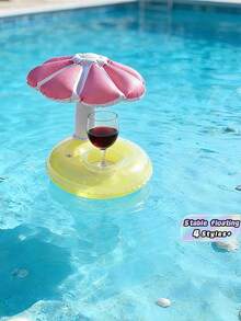 1pc Dual-Color Mushroom Shaped Floating Cup Holder, PVC Inflatable Water Floating Beverage Cup Pad, Suitable For Pool, Lake, Boat, Beach Party, Can Hold Cans, Bottled Drinks Or Coffee Mugs, Fun Pool Accessory - Mushroom Umbrella - View 7