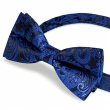 5Pcs Blue Paisley Jacquard Men Accessory Set, Bow Tie Pocket Square Cufflinks Ring Boutonniere, Random Cufflink Patterns, For Groom Wedding - Blue - View 3