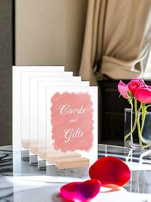 3 Packs Clear Acrylic Place Cards With Wooden Base - 3.9 * 5.9 Inch Blank Rectangle Table Number Signs Wedding Seating Guest List Cards For Party Banquet Menu Holder Desktop Display Stand - Multicolor - View 6