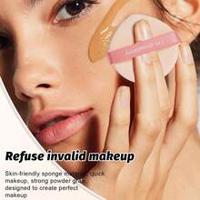 50Pcs/6pcsMulti Color Pink Nude Brown Makeup Sponge & Velvet Powder Puff Set Dry Wet Dual Use Cosmetic Blending Sponge Triangle Round Mini Puff For Foundation Concealer Loose Powder Makeup Tools - Apricot - View 2
