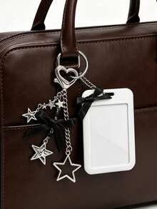 Y2K Bow ID Badge Holder With Star Pendant, Sliding Retractable Card Sleeve, Personalized Fashion Card Holder, Cute Bag Charm Keychain, DIY Keychain Bag Pendant, Back To School And Daily Use, Suitable For Nurses, Doctors, Teachers, Office, Unique Birthday Gift, Holiday Gift, Party Gift, Back To School Gift, Teacher's Day Gift - Multicolor - View 4