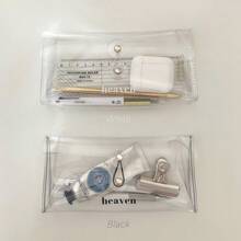 1件透明PVC鉛筆盒，學生防水文具收納袋，文具盒，返校用品，返校季 - 多色 - 查看 8