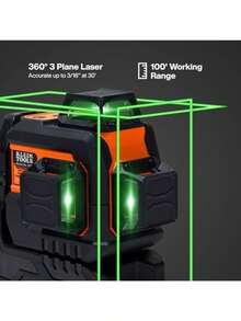 Klein Tools 93CPLG Nivel láser compacto autonivelante línea cruzada verde brillante planos láser de 360 grados recargable montaje magnético - NaranjaNegro - Ver 3
