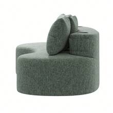 Linen Sofa With 4 Cushions, High Density Foam + Springs, Cup Holder & Side Pockets – Unique Design, - 綠色四座 - 查看 9