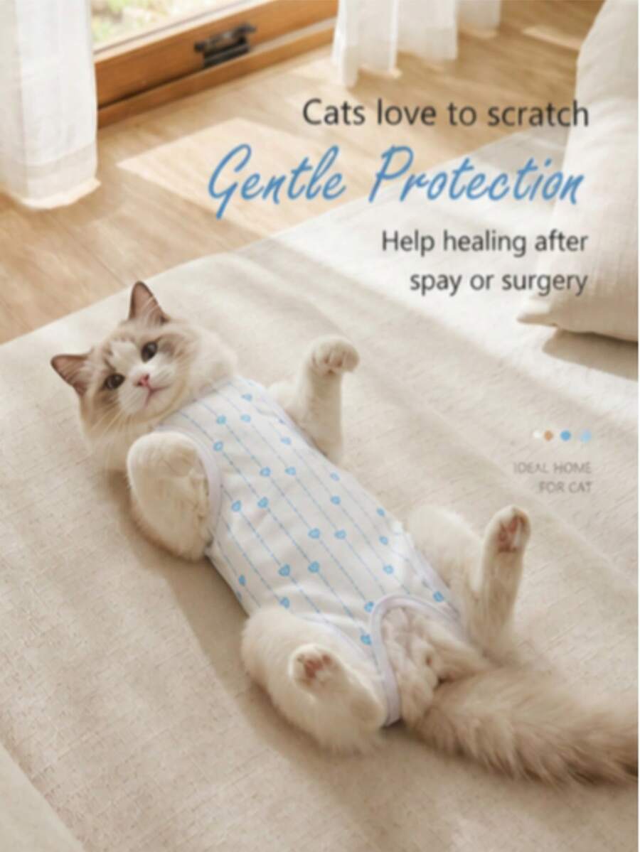1pc Pet Cat Spay Surgery Recovery Suit, Female Cat Post-Op Clothing, Lightweight & Breathable, Prevents Licking, Scratching, Biting And Shedding, Pet Supplies, Functional Pet Apparel - Blue - View 1
