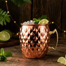 CINEYO 1 Stück / 2 Stücke / 4 Stücke 11,84 Unzen Reine Kupfer Diamant-Muster Hufeisen Tassen Kaffeetassen Hammer-Muster Moskau Hufeisen Tasse Kaltgetränk Kaffee Cocktail Tasse Metallgriff Geeignet für Bars, Partys, Vatertagsgeschenke, Tassen, Gläser Trinkwasserflasche - Verschiedenfarbig - Übersicht 7