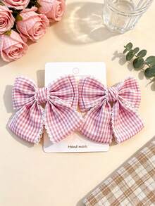 Two New Korean Style Plaid Fresh Lace Bow Hair Clips With A Gentle And Elegant College Style - Multicolor - View 2