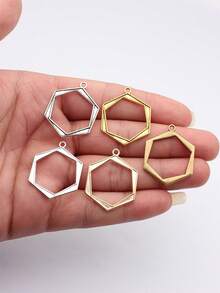 10 buah liontin heksagonal geometris berongga berdesain menarik ukuran 35x27mm untuk pembuatan perhiasan, kalung, gantungan kunci, rantai ponsel, dan aksesoris gelang. - segi enam - View 1