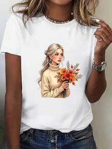 Camiseta de mujer - Camiseta de corte holgado, suave y casual para el día a día, de tela translúcida, adecuada para todas las estaciones, tanto para uso casual como formal, una prenda impres - Blanco - Ver 2
