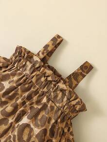 Spring/Summer Baby Girl 2pcs Set, Dark Brown Leopard Print Camisole Top + Black Bow Knotted Diaper Cover - Camel - View 3