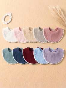 10PCS Summer Snowball Edge Candy Color Cute Baby Bibs, Newborn Snap Button Ruched Bibs, Baby Feeding Outfit Bibs, Drool Bibs Set, Suitable For Daily Use In All Seasons - Multicolor - View 7