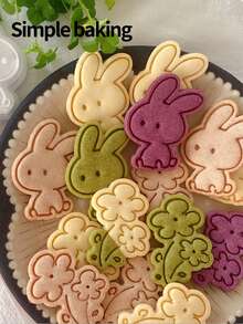 1 pieza Molde de galleta con forma de conejo lindo, 1 pieza Sello de galleta con patrón de conejo, crisantemo y rosa, 1 pieza Molde de galleta para hornear padre-hijo, 1 set Kit de herramientas para hacer postres en forma de corazón para mamá - Ver 9