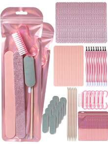 New Glitter High-Quality Nail Tool Set, Each Includes Glitter Nail File, Pink Nail File, Blue-White Polishing Block, Cuticle Pusher, Double-Ended Cuticle Scraper, Cleaning Brush, Full Set Nail Care, Mini Cute Convenient For Travel, Easy For Beginners, Suitable For Nail Art Enthusiasts, Daily Use - Watermelon Pink - View 1