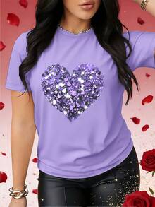 Valentine's Day Sweater With A Heart Print, Perfect For Spring And Fall. This Eye-Catching Short-Sleeved T-Shirt Is Suitable For Holidays, Dates, Parties, And Social Occasions. SCUY - 米色 - 查看 1