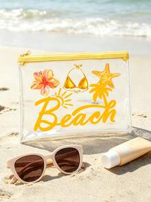 防水 PVC 比基尼與海星「Beach」字母印花沙灘包、PVC 化妝包、拉鍊式 PVC 旅行收納包，輕量耐褪色化妝盥洗包，適合女性與男性，TSA 認證便攜化妝收納盒，易清潔設計，適合母親、老師、朋友、護理師，學校假期度假必備盥洗包，母親節禮物，旅行必備，夏季必備 - 彩色 - 查看 11