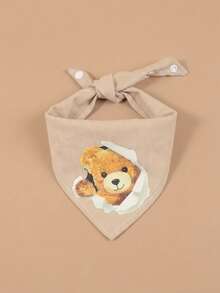 Comfortable Soft Polyester Pet Scarf, Khaki Background With Teddy Bear Pattern, Dog Accessory, Pet Supplies, Happy Dog, With Cartoon Print, Suitable For Cats And Dogs For Indoor Or Outdoor Use - Khaki - View 9
