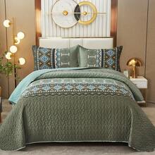 DJY 3 Pieces Orange Striped Quilt Set Queen King California King Size Boho Bedspread Coverlet Bed Set With Two Pillow Covers,Soft Lightweight Microfiber Floral Pattern,Summer Home Bed Room Decor ,Wedding Items,Home Bed Room Decor,Ideal Gift,All Season - GREEN01 - 查看 8