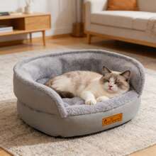 Round Donut Cat Bed Extra Soft Fluffy Plush Pet Nest With Anti-Slip Bottom For Indoor Cats Small Dogs - Grey - View 5