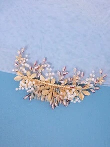 1件優雅手工珍珠花朵髮梳，鮮紅水晶飾品，適用於新娘婚禮、派對、生日、公主髮飾 - 紅色 - 查看 7