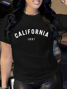 Soft | 1 Women's T-Shirt 100% Breathable Cotton | Casual Loose Fit Short Sleeve Crew Neck T-Shirt For Women With "CALIFORNIA 1991" Print - 黑色 - 查看 1