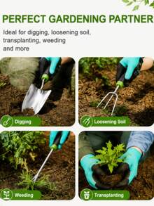 4-Piece Gardening Tool Set With Gloves, Heavy Duty Hand Trowel, Cultivator & Weeder, Ergonomic Non-Slip Handles, Stainless Steel Garden Tools Kit For Digging, Planting And Weeding - A-3pcs + Gloves*1 - View 7