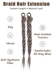 2pcs Of Synthetic Braided Ponytail Extensions, 16 Inches Long, With Elastic Band, Suitable For Women's Everyday Wear And Parties. - Multicolor - View 4