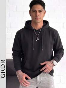 Men's Casual Loose Fit Hoodie Sweatshirt, Fashionable Style, Suitable For Autumn/Winter - Black - View 4