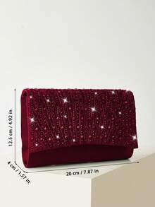 REMANLAND Shiny Evening Clutch, Burgundy Rhinestone Decorated Square Handbag, Metal Chain Shoulder Strap, Fashionable Elegant Evening Bag, Classic Formal Party Wedding Bridal Clutch, Suitable For Formal Occasions, Parties, Weddings, Music Festivals, Women's Gift - Burgundy - View 4