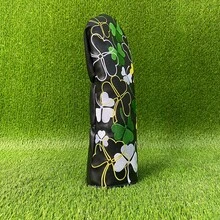 Colorful Lucky Clover Golf Club Headcover, Dark Base With Fresh Floral Leaf Design, Golf Accessory - Black - View 6