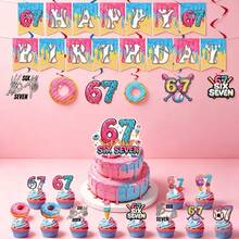 46pcs Birthday Party Decoration Set, Theme "67 Six Seven", Includes 15 Banners, 6 Triangular Flags, 24 Small Triangular Flags And 1 Large Triangular Flag, Suitable For Photo Backdrop, Applicable For Indoor And Outdoor Birthday Parties - B - View 1