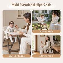 High Chair For Babies And Toddlers, Convertible Foldable High Chair With Easy Clean Double Tray, 5-Point Harness & Adjustable Legs,Khaki - Khaki - View 3