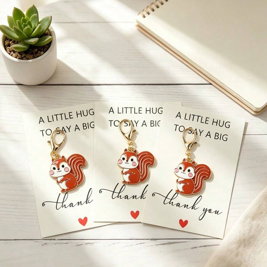 2pcs/3pcs Cute Squirrel Keychain, Comes With Thank You Card, Perfect Gift For Animal Lovers, Decorative Bag Charm, Car Key Accessory - Multicolor - View 1