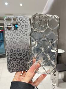 1 buah Casing Ponsel Kulit Rantai Berlian Imitasi Berlapis Elektrolit Motif Leopard Berkilau Payet Lembut Kompatibel Dengan iPhone 17/16/11/11 Pro/11 Pro Max/12/Phone 12 Pro/11 Pro Max/12/12 Pro/12 Pro Max/13/13 Pro/13 Pro Max/14/14 Pro/16 Plus/14 Pro Max/15/15 Pro/15 Plus/15 Pro Max/Penutup Pelindung - Casing ponsel dan tali gantungan berwarna perak - View 5