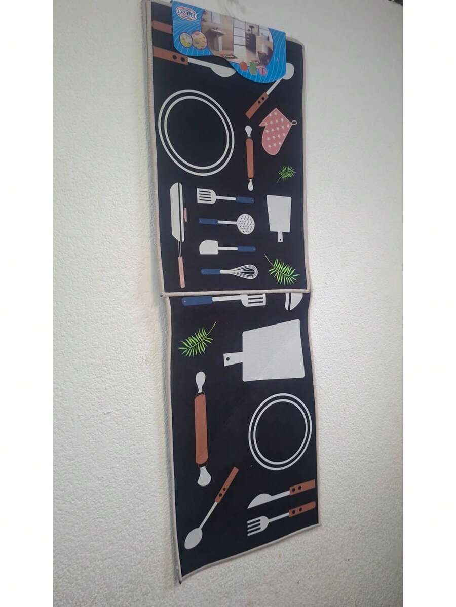 Set Of 2 Non-Slip Kitchen Mats With Various Designs - Black and White - View 1