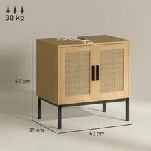 Vanity Unit With Storage Compartment, Rattan-Look Vanity Unit, Bathroom Cabinet With Anti-Tip Device, Oak, 60 X 39 X 60 Cm - 駝色 - 查看 3