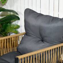 Outsunny 4-Piece Rattan Garden Set With Cushions, Including A Garden Lounge Set, A Glass Coffee Table, Two Armchairs And A Two-Seater Sofa. - 深灰色 - 查看 6