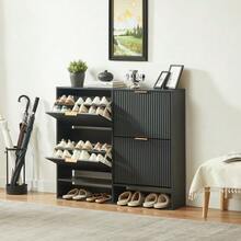 120 X 24 Cm Shoe Cabinet With Grooved Front – Height Adjustable With Anti-Tip Device And Decorative Table For The Hallway, In Black - 黑色 - 查看 1