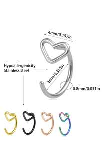 3pcs Multi-Color Minimalist Open Heart C-Shaped Nose Rings, Exquisite Hollow Heart Nose Piercing Jewelry, Suitable For Daily Wear - Nose Piercing - View 10