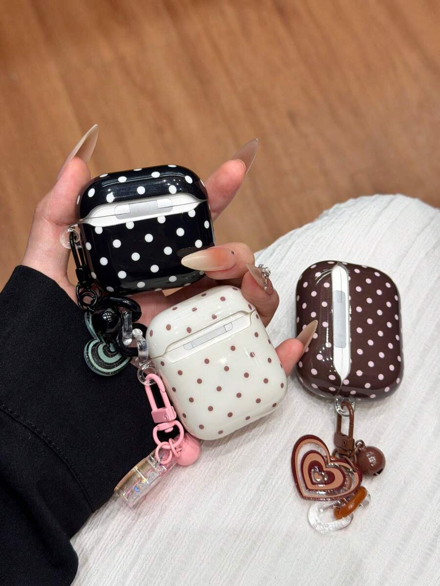 1pc Multicolor Polka Dot Smooth Earphone Case For Air Pods 4 + Matching Heart Bell/Chain/Pendant Earphone Case Compatible With Air Pods 1/2/3/Pro/Pro 2nd Protective Cover.