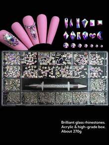 Set de 21 piezas de decoración de arte de uñas con diamantes, encantos de uñas DIY con cristales asimétricos - Multicolor - Ver 5