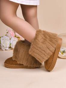 Girls' Faux Fur Ankle Snow Boots, Warm Lining Non-Slip Thick Sole Winter Ankle Boots, Children's Casual Cold-Proof Shoes - Brown - View 9