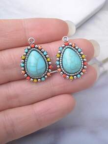 12pcs/Set Paduan Logam Perak Vintage Musim Panas Enamel Bunga Akrilik Liontin Aksesoris Anting-anting - Mint Blue - View 4