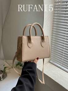 Bolso cuadrado minimalista Bolso cuadrado pequeño negro minimalista, bolso con asa superior todo fósforo, bolso de hombro clásico para el trabajo - Caqui - Ver 2