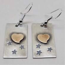 Pendientes con colgante de estrella y corazón bicolor, joyería minimalista y elegante para mujeres, adecuada para uso diario, fiestas y vacaciones - Plateado - Ver 1
