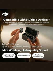 dji Mic Mini Mikrofon Lavalier Nirkabel Mini, Kualitas Suara Definisi Tinggi, Pengurangan Kebisingan Cerdas, Ringan dan Portabel dengan Kenyamanan Pemakaian, Kontrol Penguatan Otomatis untuk Mencegah Distorsi Audio, Antarmuka Universal Tipe-C, Kompatibel dengan Android, iPhone, dan Kamera, Daya Tahan Baterai Ultra Panjang 48 Jam - View 1