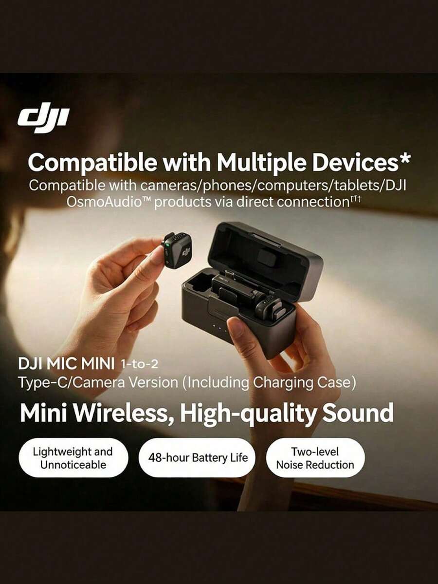 dji Mic Mini Mikrofon Lavalier Nirkabel Mini, Kualitas Suara Definisi Tinggi, Pengurangan Kebisingan Cerdas, Ringan dan Portabel dengan Kenyamanan Pemakaian, Kontrol Penguatan Otomatis untuk Mencegah Distorsi Audio, Antarmuka Universal Tipe-C, Kompatibel dengan Android, iPhone, dan Kamera, Daya Tahan Baterai Ultra Panjang 48 Jam - View 1