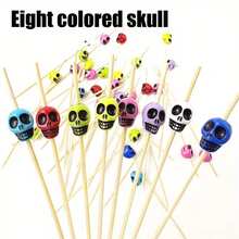 1/10/30/50/100/200 piezas Palillos de Bambú con Calavera Decoración de Halloween (Con Cabezas de Calavera Mini Coloridas) - 4.7 Pulgadas, Adecuado para Halloween, Acción de Gracias, Navidad, Bebidas, Aperitivos, Bodas, Decoración de Fiesta de Cumpleaños, Paquete de Valor al Por Mayor para Catering, Vajilla Práctica y Elegante para Fiestas Temáticas - Multicolor - Ver 6